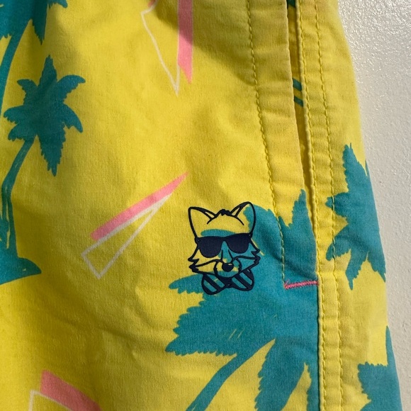 Party Pants Swim Shorts trunks men’s medium yellow 6” inseam palm tree - Picture 2 of 5